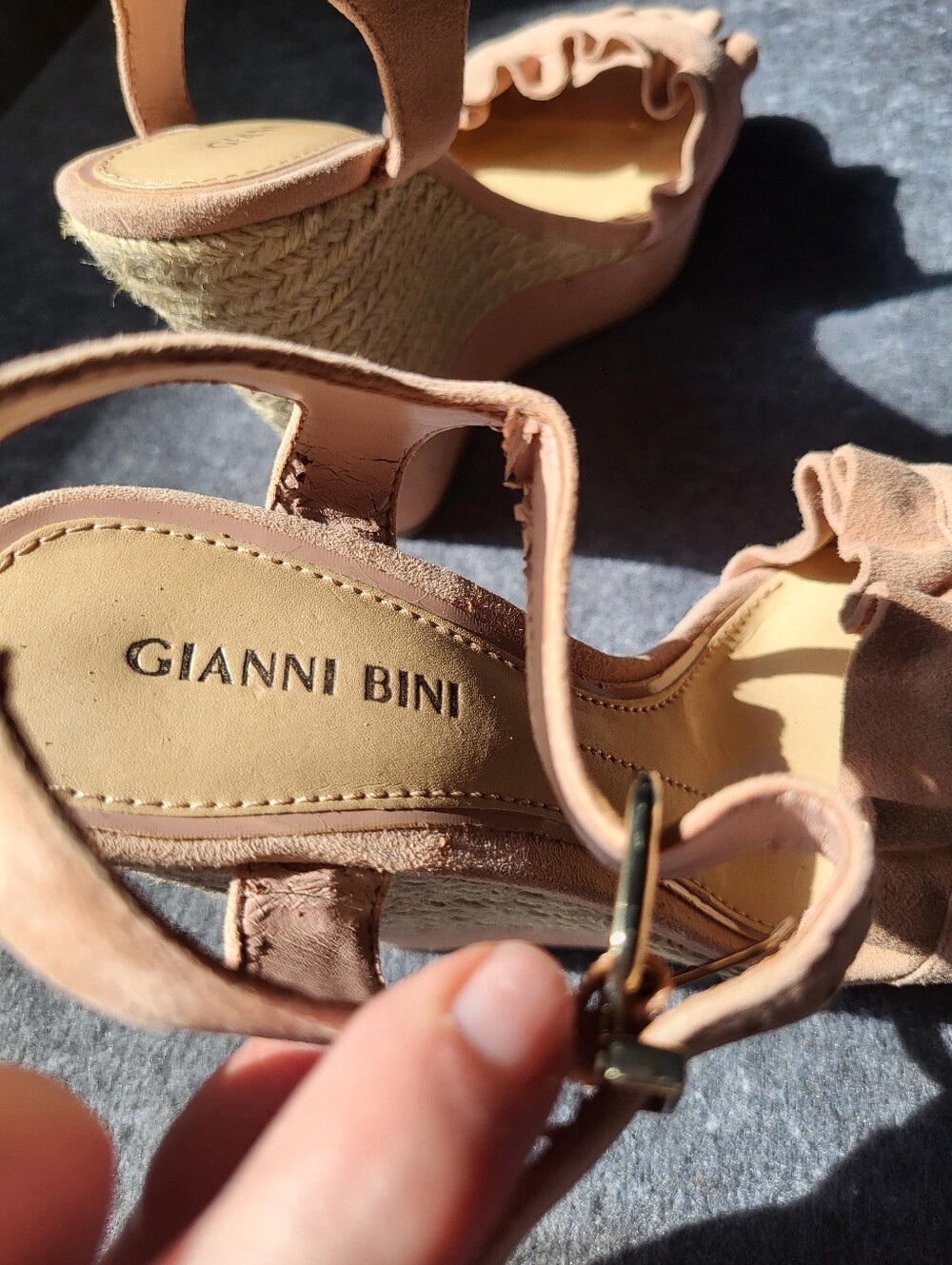 Gianni Bini Blush Pink Ruffle Espadrille Wedges with Ankle Strap - Picture 6 of 7